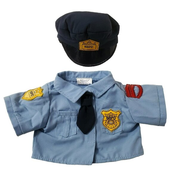 Build A Bear Police Officer Uniform Outfit Shirt Tie Pants Belt Hat Blue BBPD - Picture 2 of 10